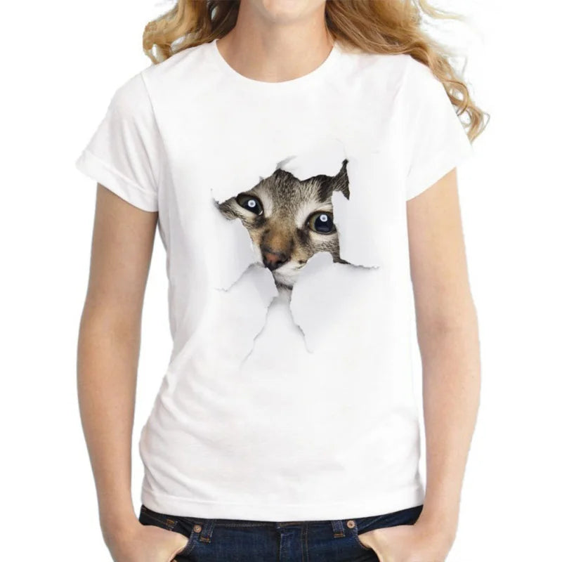 2021 Summer T shirt women Naughty Cat 3D Lovely Printing Originality O-Neck harajuku Short Sleeves T-shirts Tops Tee Plus Size