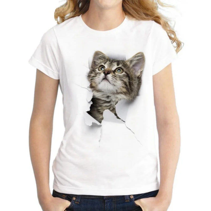 2021 Summer T shirt women Naughty Cat 3D Lovely Printing Originality O-Neck harajuku Short Sleeves T-shirts Tops Tee Plus Size