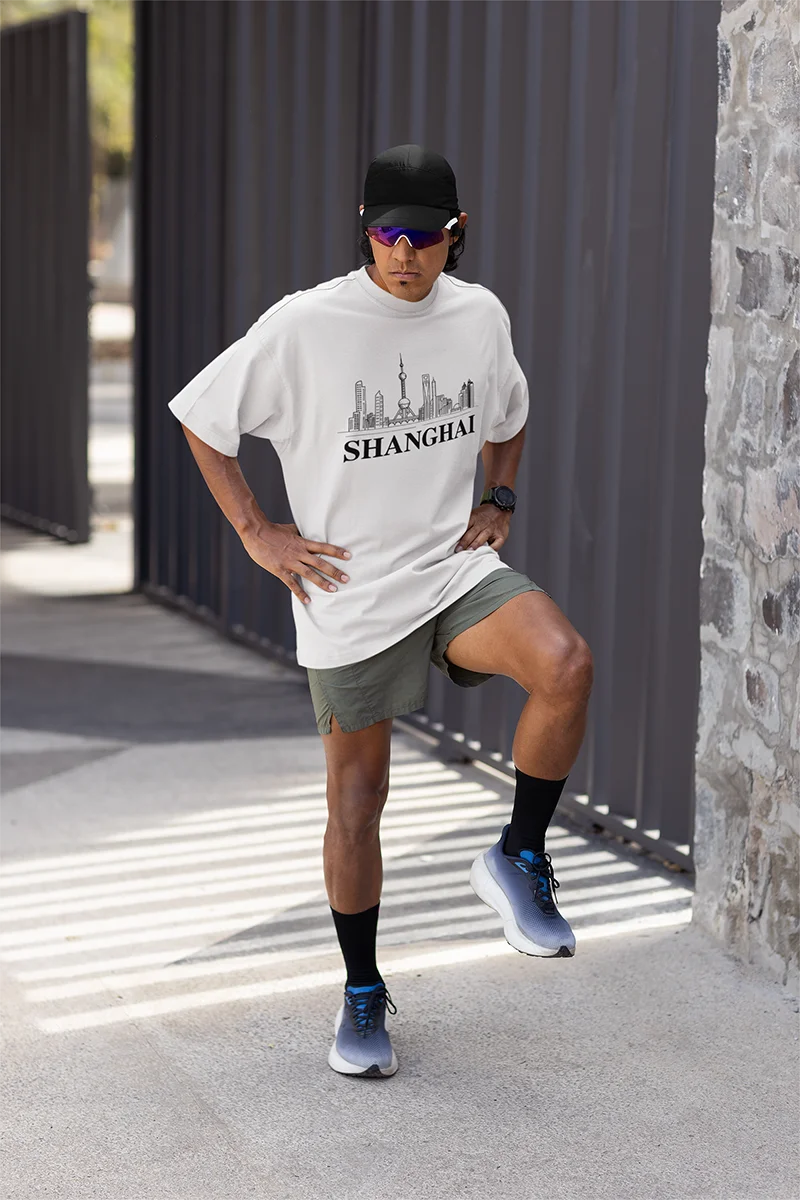 Shanghai City T-Shirt Shanghai Skyline Design Tee Short Sleeve Unisex Shirt