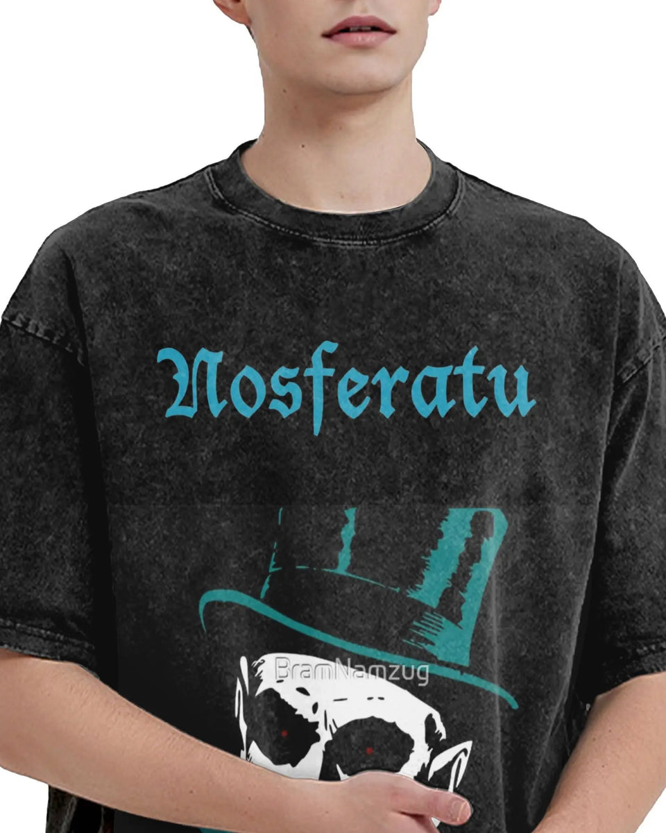 Nosferatu Meme   Washed T-Shirt Mens Horror Movie  Y2K Retro Casual T Shirts Summer O Neck Harajuku Tees Design Big Size Tops