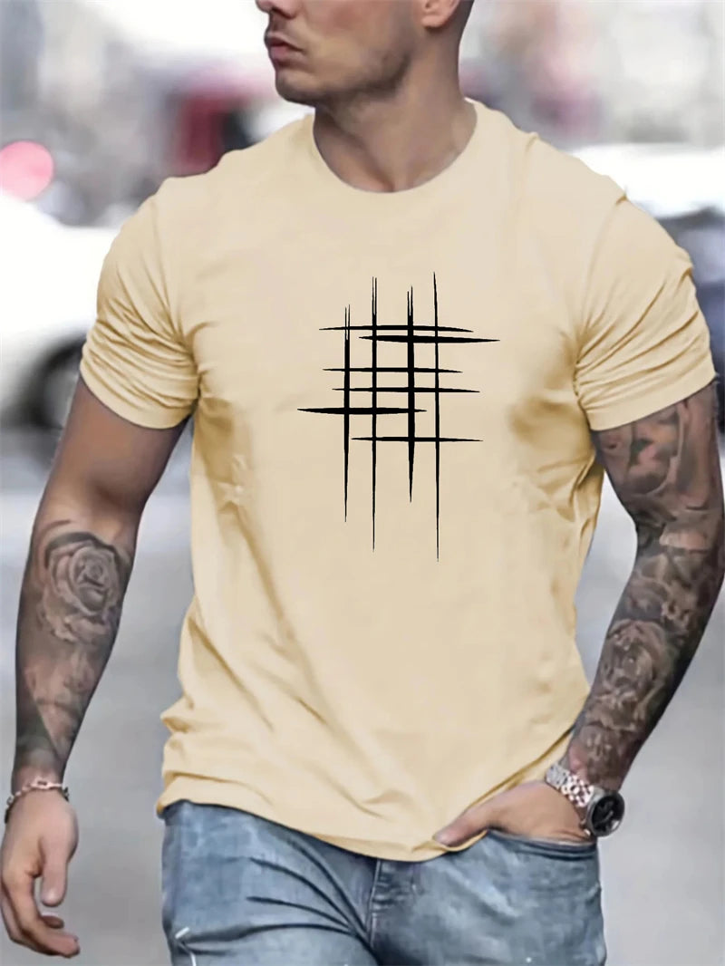 Simple Line Graphic T Shirts For Men Summer Fashion Short Sleeve O Neck 3D Printed T-shirts Loose Casual Breathable Tees Tops