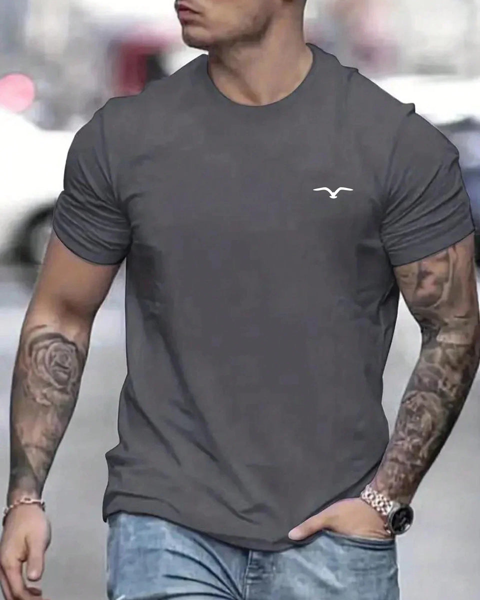 High quality men's summer Seagull print round neck short sleeve top Fashion casual cotton T-shirt street men's T-shirt clothing