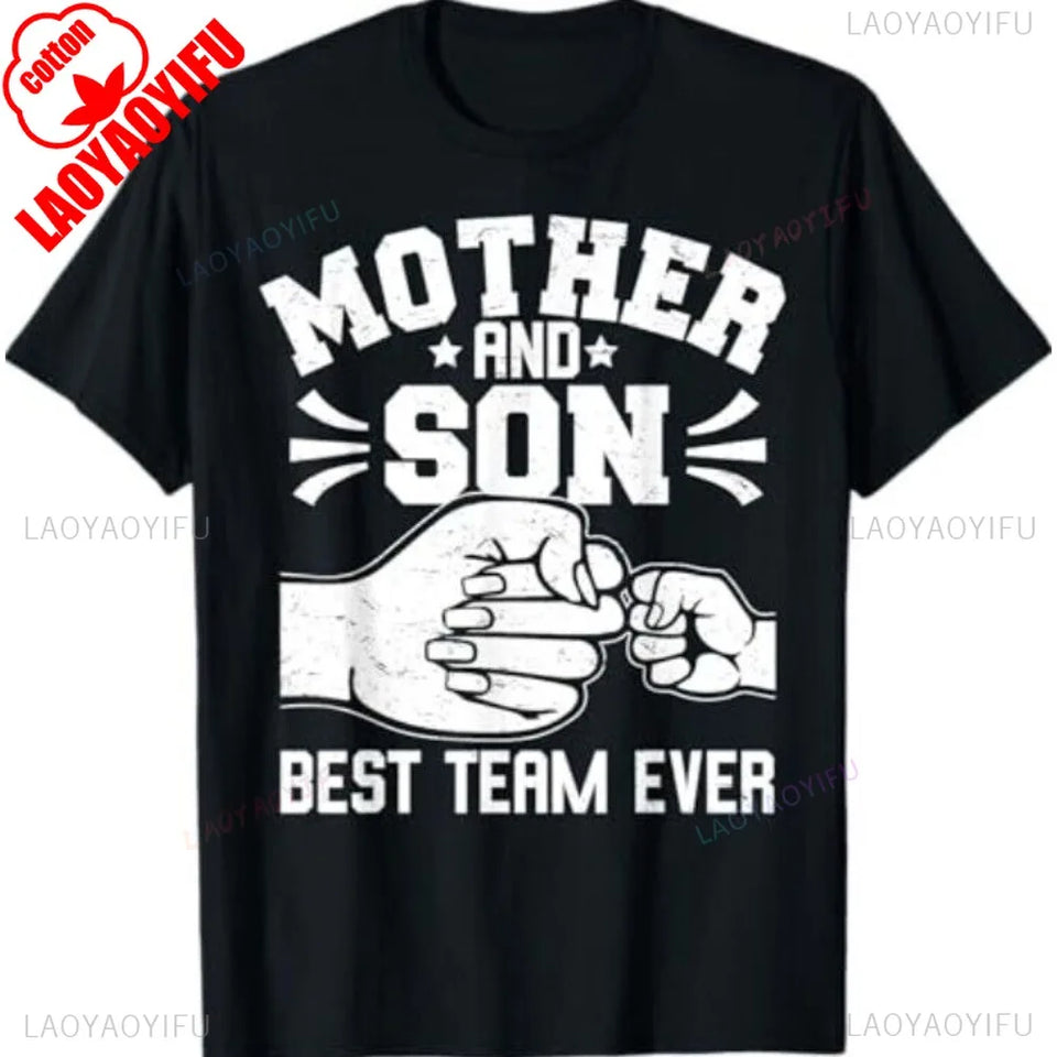 Mother and Son Best Team Ever Tshirt Sons Mom Matching Mother's Day T-Shirt Women Summer Crewneck Cotton Short Sleeve