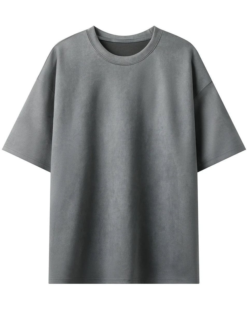 Heavyweight Suede Short Sleeve T-Shirt Men's American Oversize Trendy Loose Seven-Quarter Large Size Body Shirt Casual Wear