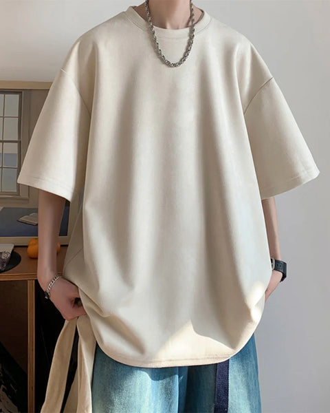 Men's Suede Short Sleeve T-shirt Vintage Loose T-shirts Women Casual Oversized T Shirt O Neck Retro Harajuku Tops Tees New 2023