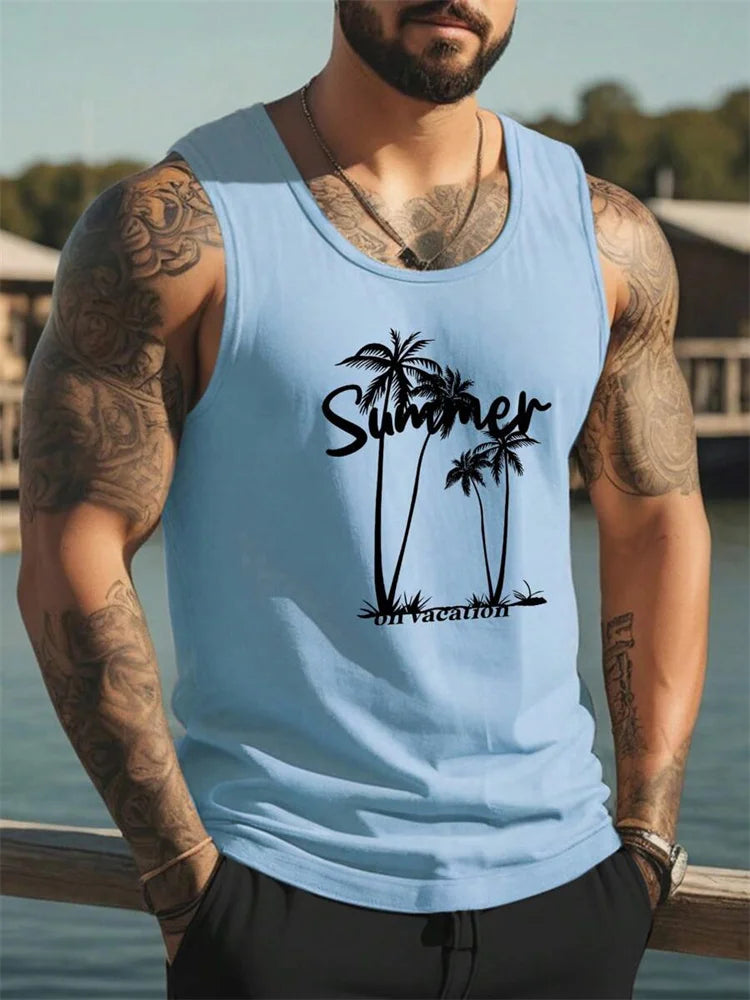 Summer Temperament Men's Tank Top Men's Beach Casual Holiday Wear 3D Printed Daily Outdoor Sports Sleeveless Crew Neck Tank Top