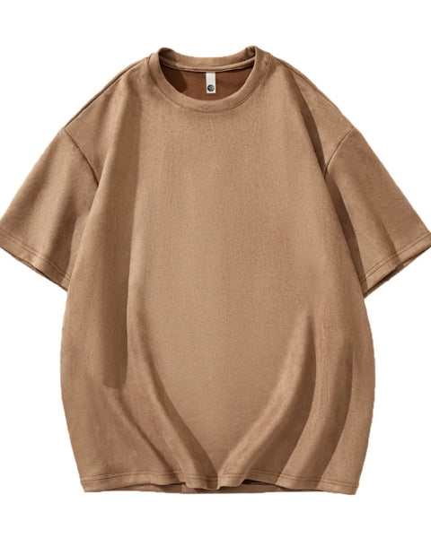 Men's Suede Short Sleeve T-shirt Vintage Loose T-shirts Women Casual Oversized T Shirt O Neck Retro Harajuku Tops Tees New 2023