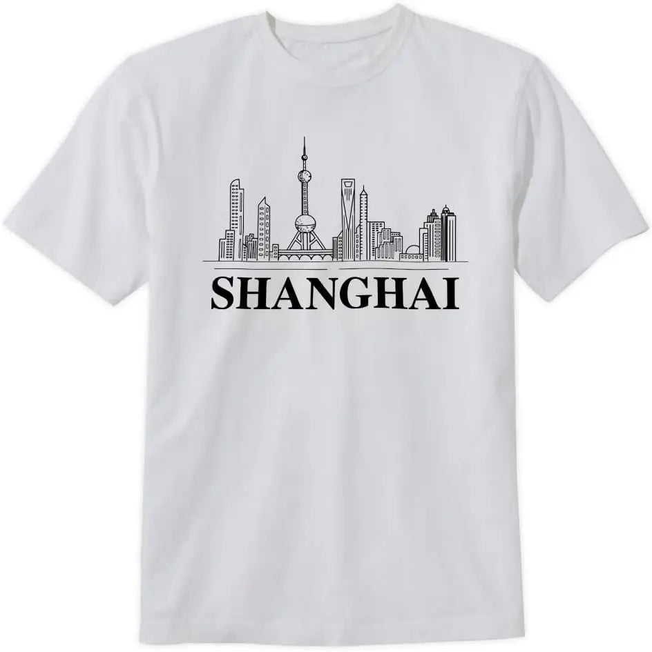 Shanghai City T-Shirt Shanghai Skyline Design Tee Short Sleeve Unisex Shirt