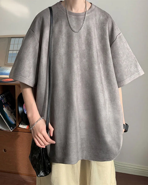 Men's Suede Short Sleeve T-shirt Vintage Loose T-shirts Women Casual Oversized T Shirt O Neck Retro Harajuku Tops Tees New 2023