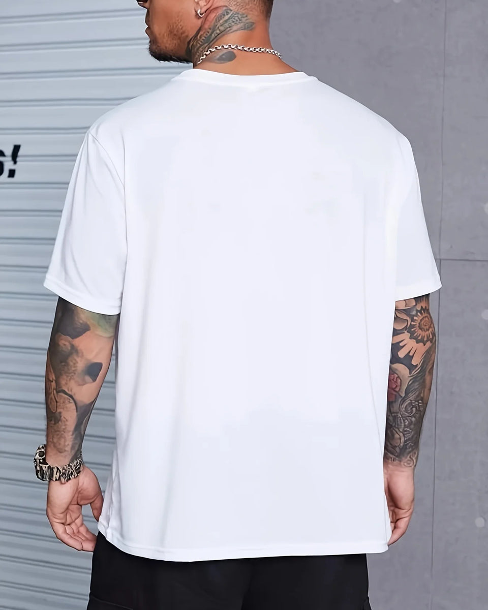 Men's 100% cotton summer fashion casual loose fit oversized Skull pattern printed sports round neck short sleeved T-shirt top
