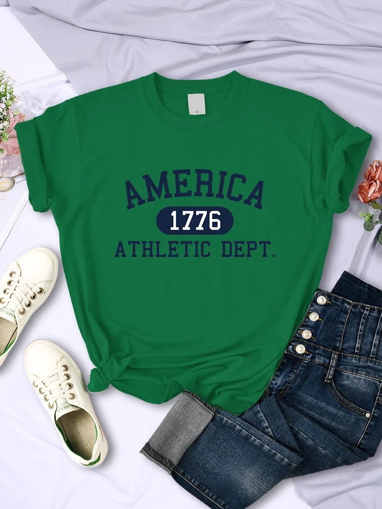 America 1776 Athletic Dept Letter T-Shirt Female Sport Casual Crop Top Cool Hip Hop Tee Shirt Soft Breathable T Shirt Women