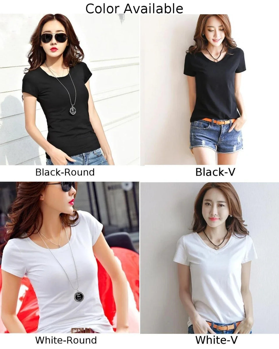 Fashion Women Spring Summer Cotton T-shirt Short Sleeve Female Tee Slim Solid Color T-Shirt Casual Breathable Tops