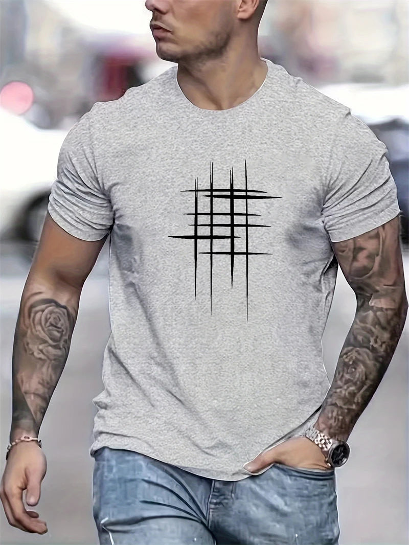 Simple Line Graphic T Shirts For Men Summer Fashion Short Sleeve O Neck 3D Printed T-shirts Loose Casual Breathable Tees Tops