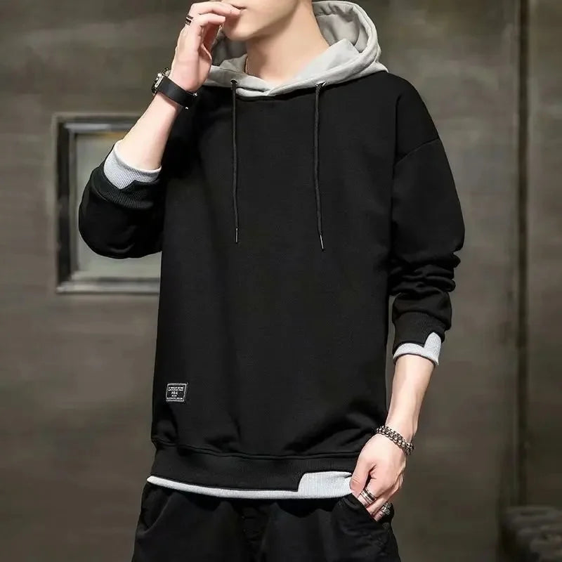 Men's Hoodie Sweatshirt Casual Loose Fashionable Spring Autumn New Style Trendy Versatile Top Trendy Fake Two-Piece Casual Jacke