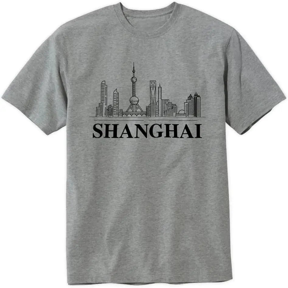 Shanghai City T-Shirt Shanghai Skyline Design Tee Short Sleeve Unisex Shirt