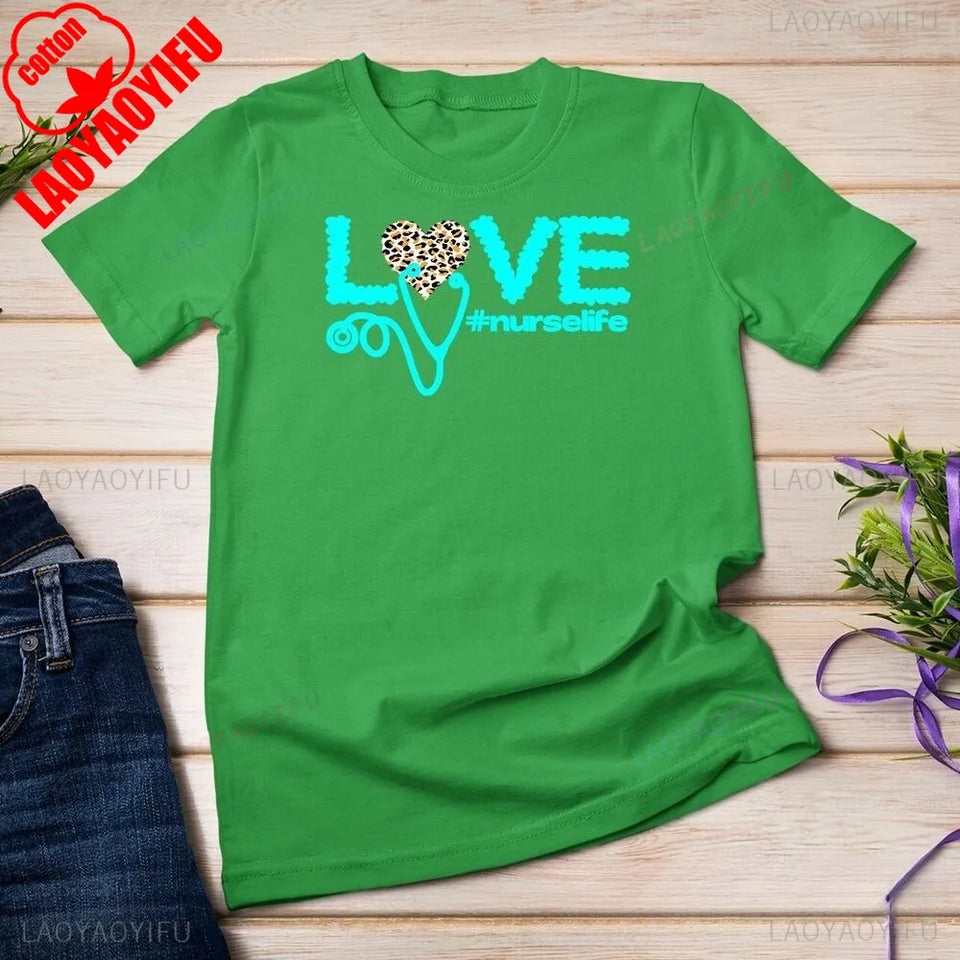 Nurse Day Life Theme T Shirt Nurses Week Healthcare Nursing Unisex T-shirt Women Crewneck Cotton Short Sleeve Casual Summer Tee