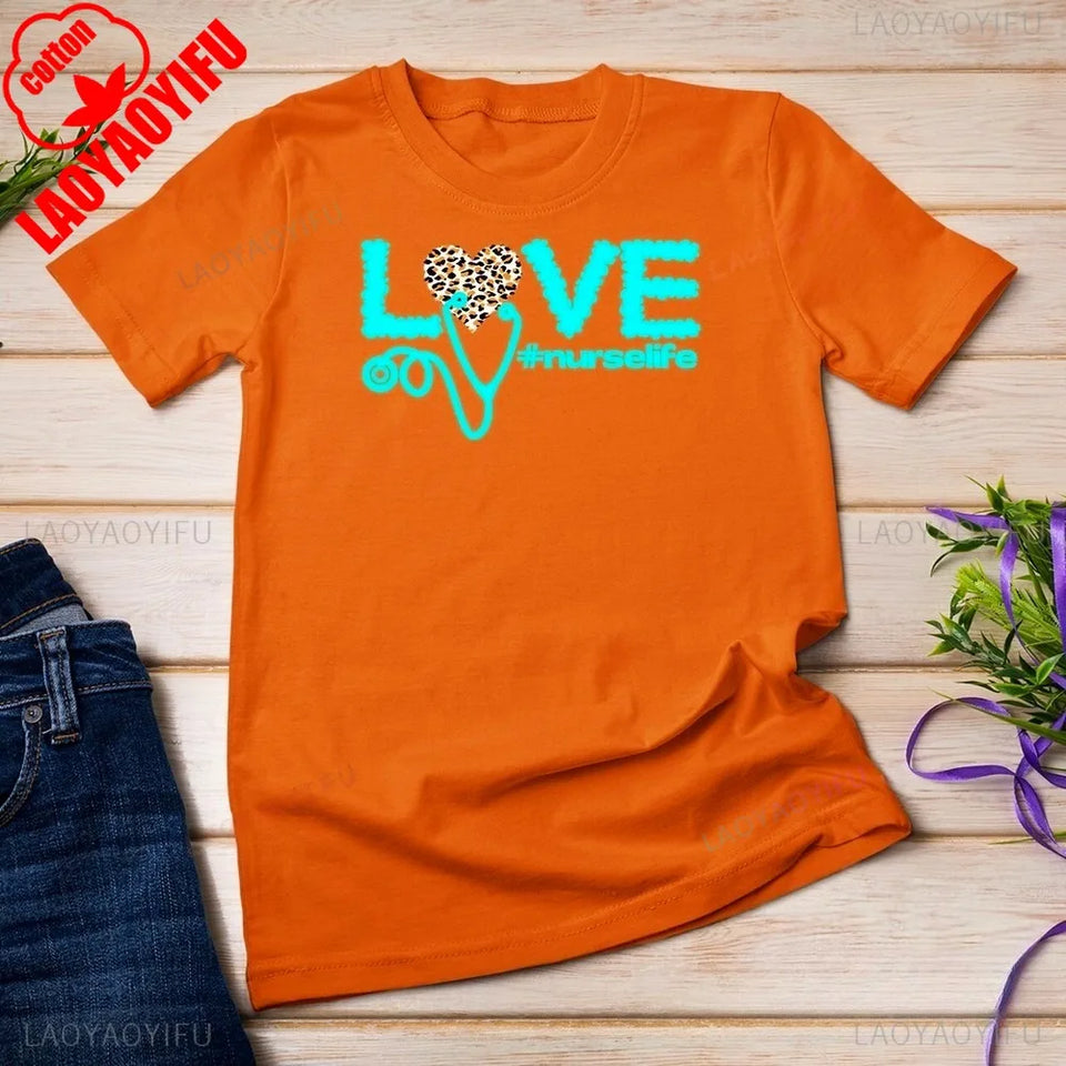 Nurse Day Life Theme T Shirt Nurses Week Healthcare Nursing Unisex T-shirt Women Crewneck Cotton Short Sleeve Casual Summer Tee