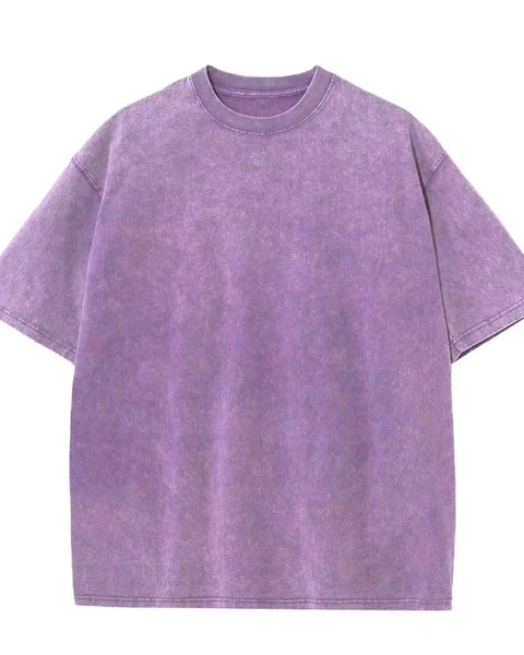 Loose Plus Size Retro Trend Batik 100% Cotton Off Shoulder Wash To Make Old High-quality Solid Color Simple Men's T-shirt