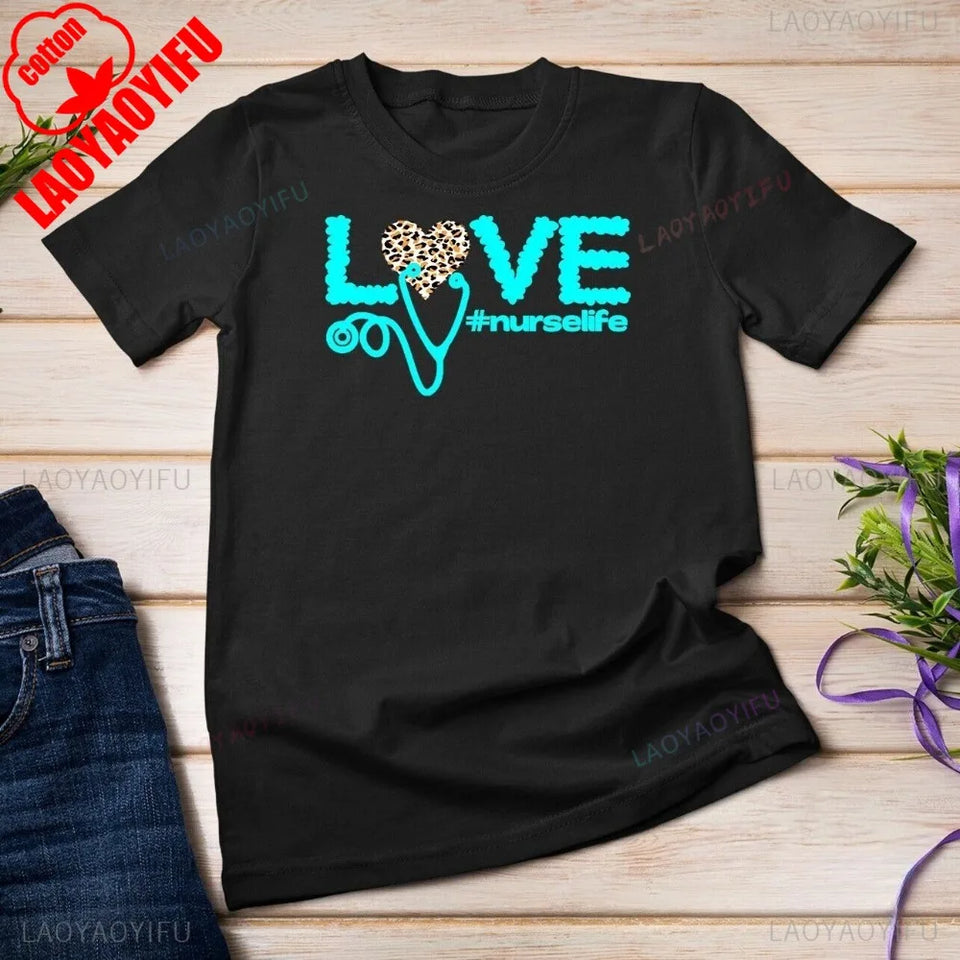 Nurse Day Life Theme T Shirt Nurses Week Healthcare Nursing Unisex T-shirt Women Crewneck Cotton Short Sleeve Casual Summer Tee