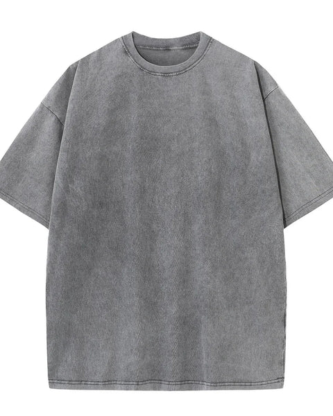 Loose Plus Size Gray 100% Cotton Off Shoulder Wash Old High-quality Solid Color Simple Men's T-shirt