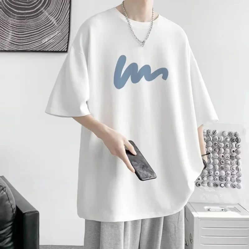 Korean Fashion Funny Letter Printing Men‘s T Shirts Summer Harajuku Casual Loose O-neck Oversize Women Short Sleeve Tops Tees