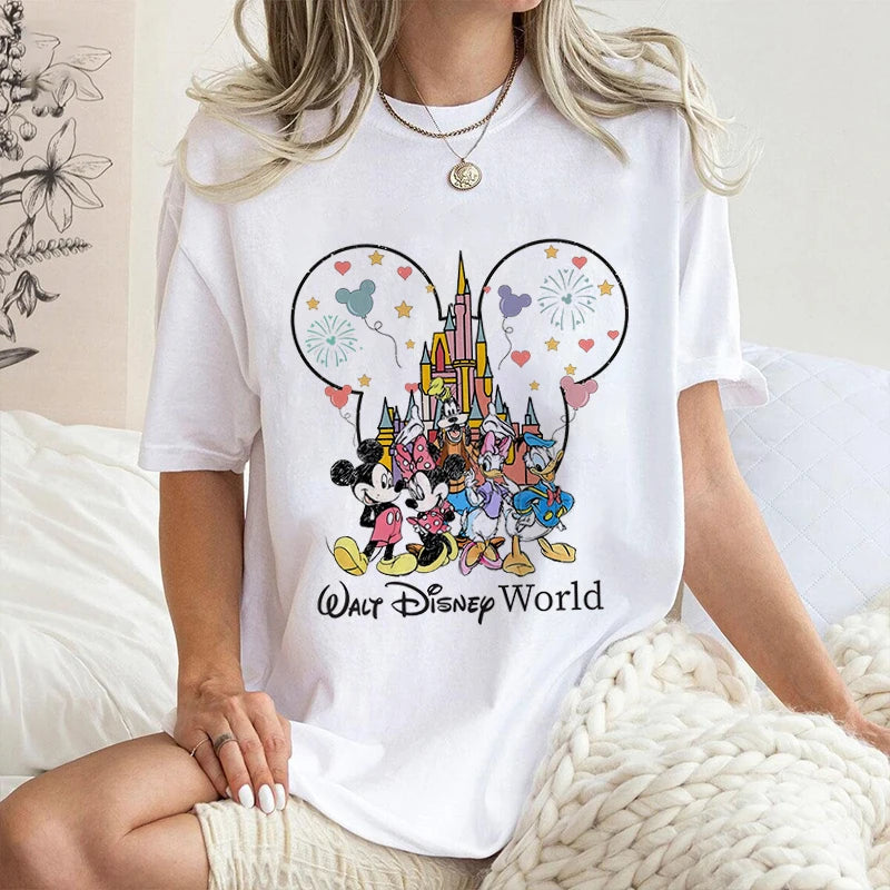 Disney World Mickey And Friends Print Women's T-Shirt Cotton Short Sleeve Casual Top