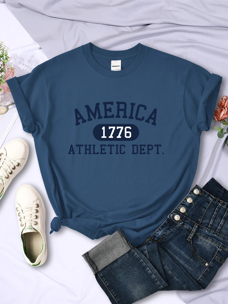 America 1776 Athletic Dept Letter T-Shirt Female Sport Casual Crop Top Cool Hip Hop Tee Shirt Soft Breathable T Shirt Women