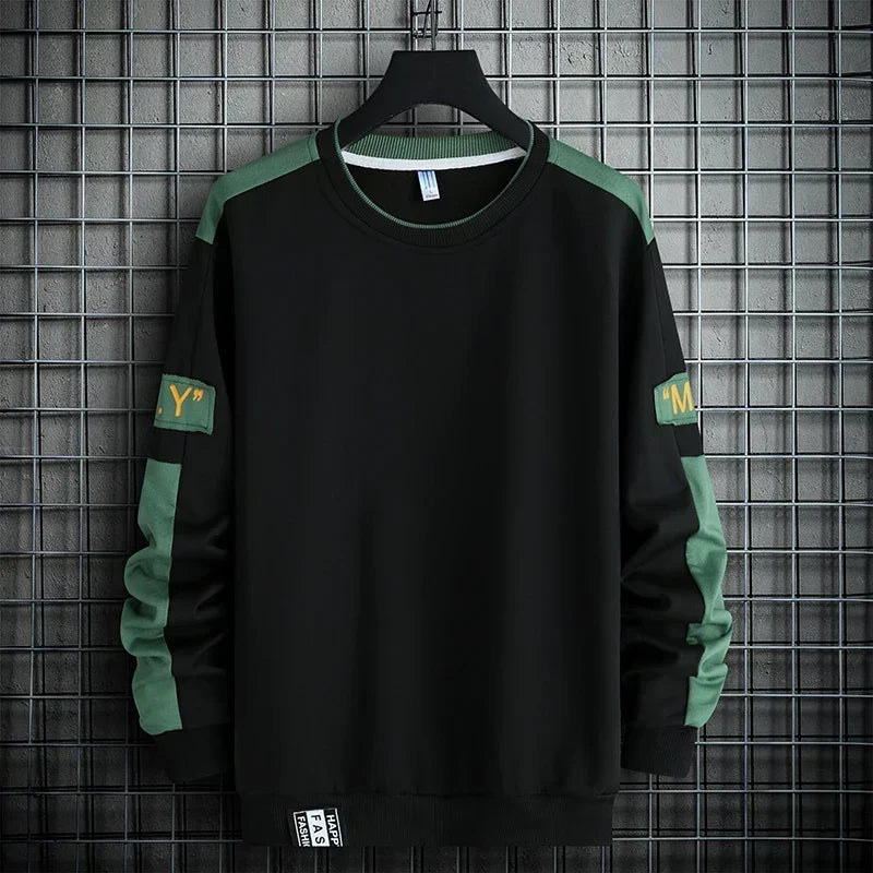 2024 Men Sweatshirt Hoodies Harajuku Hip Hop Streetwear Casual Men's Pullover Hoodie Spring Autumn Patchwork Sweatshirts Mend