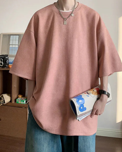 Heavyweight Suede Short Sleeve T-Shirt Men's American Oversize Trendy Loose Seven-Quarter Large Size Body Shirt Casual Wear