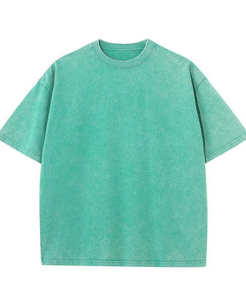 Loose Plus Size Light Green 100% Cotton Off Shoulder Wash To Make Old High-quality Solid Color Simple Men's T-shirt