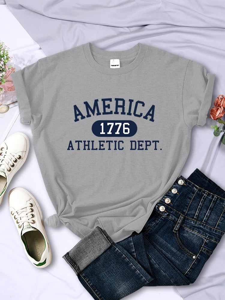 America 1776 Athletic Dept Letter T-Shirt Female Sport Casual Crop Top Cool Hip Hop Tee Shirt Soft Breathable T Shirt Women