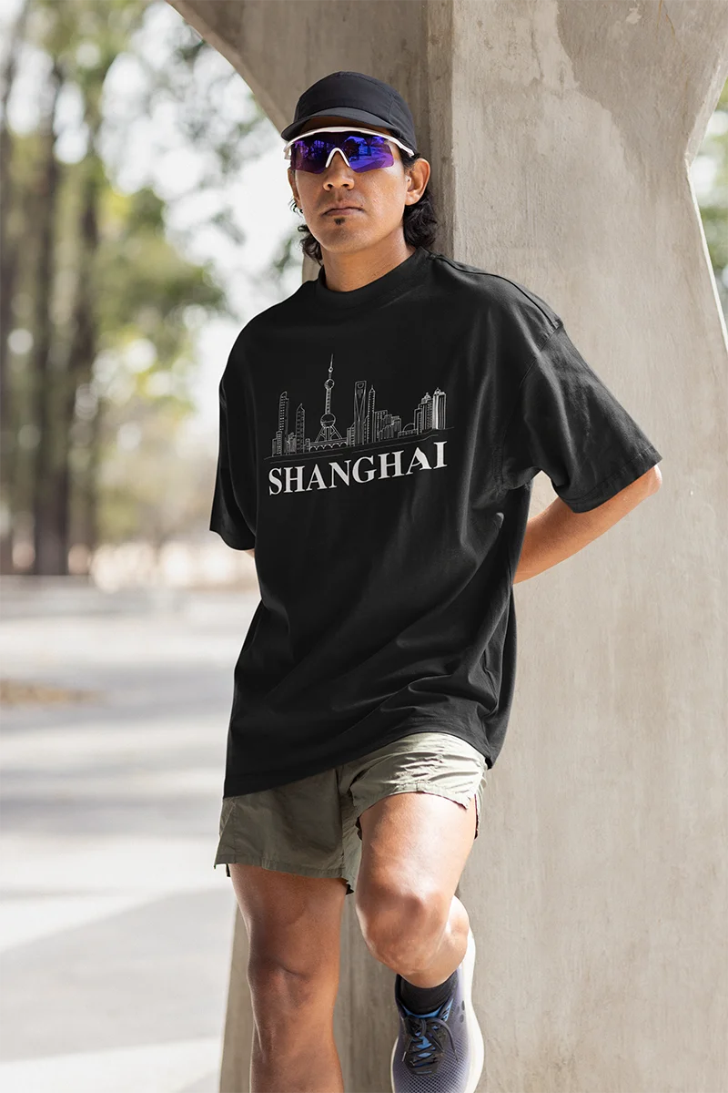 Shanghai City T-Shirt Shanghai Skyline Design Tee Short Sleeve Unisex Shirt