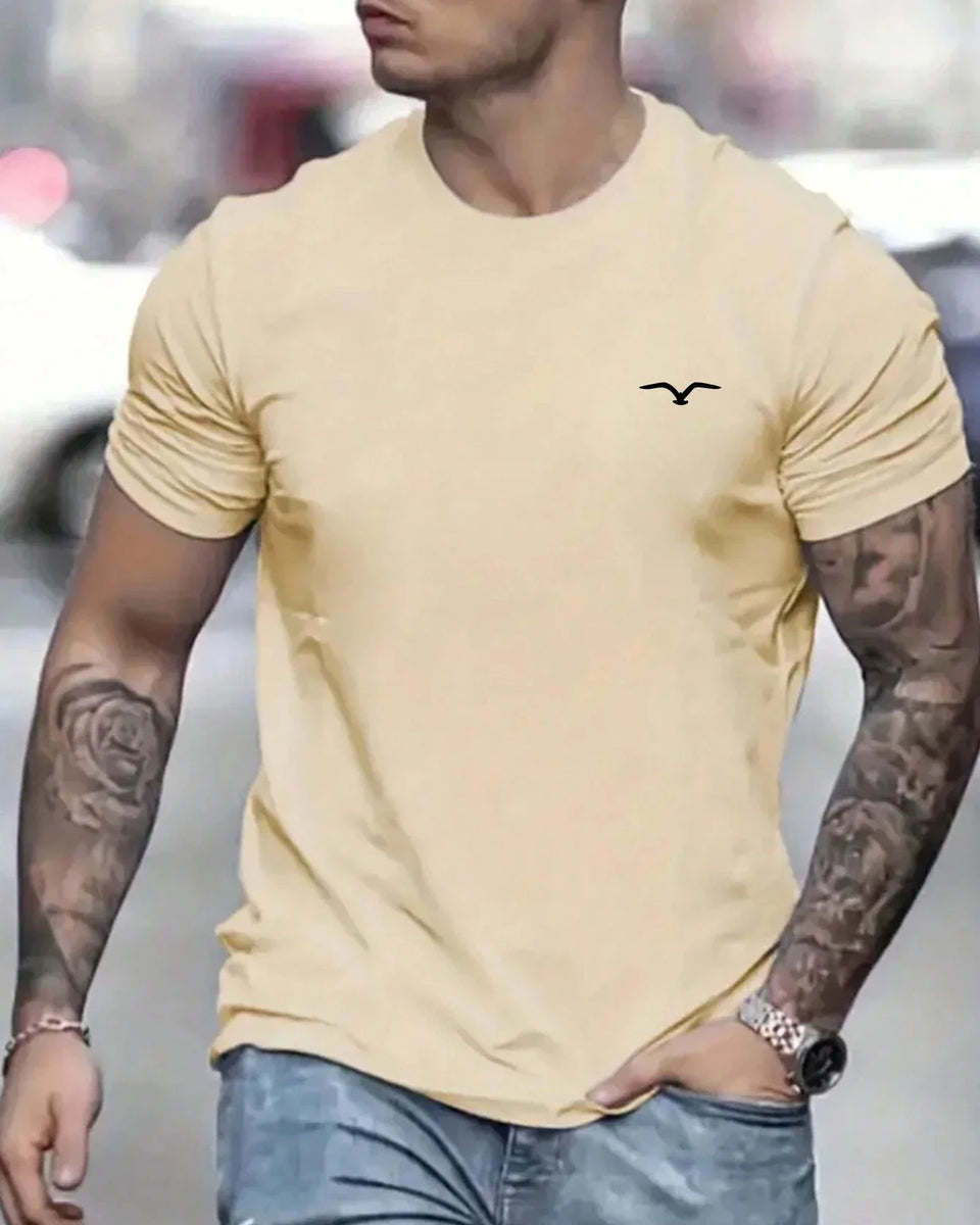 High quality men's summer Seagull print round neck short sleeve top Fashion casual cotton T-shirt street men's T-shirt clothing