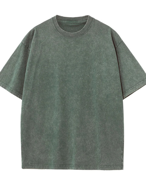 Loose Plus Size Army Green 100% Cotton Off Shoulder Wash To Make Old High-quality Solid Color Simple Men's T-shirt