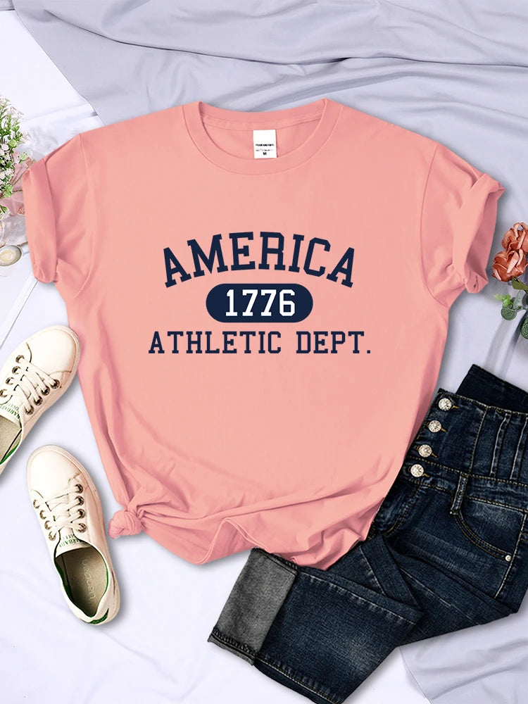 America 1776 Athletic Dept Letter T-Shirt Female Sport Casual Crop Top Cool Hip Hop Tee Shirt Soft Breathable T Shirt Women