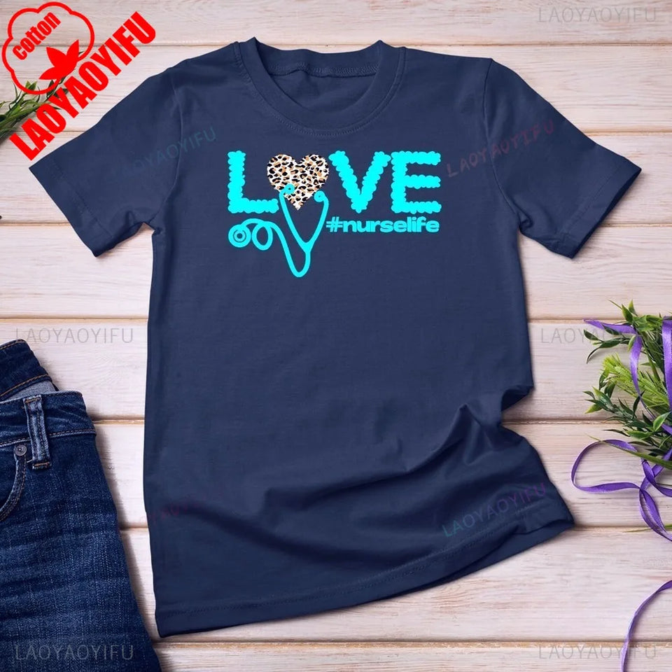 Nurse Day Life Theme T Shirt Nurses Week Healthcare Nursing Unisex T-shirt Women Crewneck Cotton Short Sleeve Casual Summer Tee