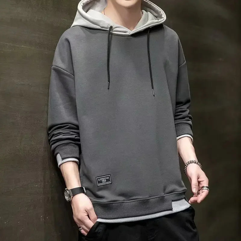 Men's Hoodie Sweatshirt Casual Loose Fashionable Spring Autumn New Style Trendy Versatile Top Trendy Fake Two-Piece Casual Jacke