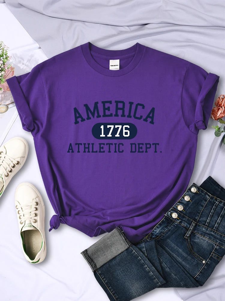 America 1776 Athletic Dept Letter T-Shirt Female Sport Casual Crop Top Cool Hip Hop Tee Shirt Soft Breathable T Shirt Women