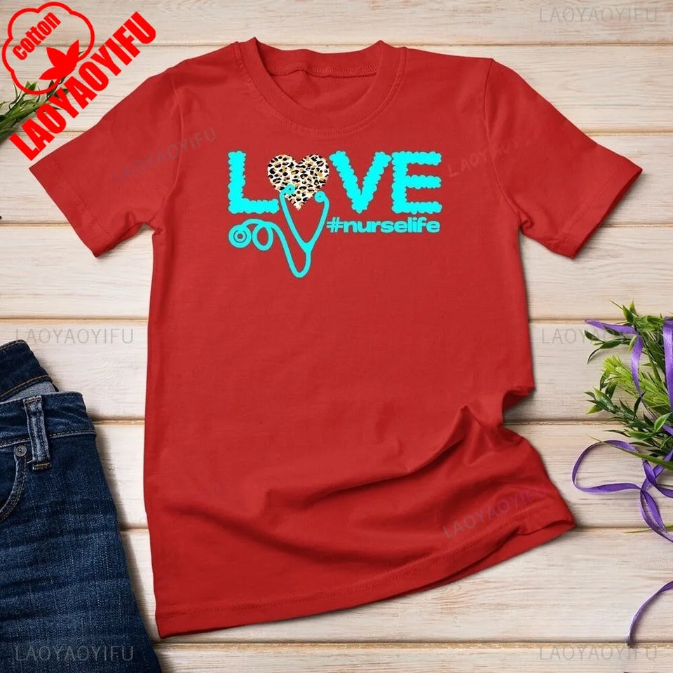 Nurse Day Life Theme T Shirt Nurses Week Healthcare Nursing Unisex T-shirt Women Crewneck Cotton Short Sleeve Casual Summer Tee