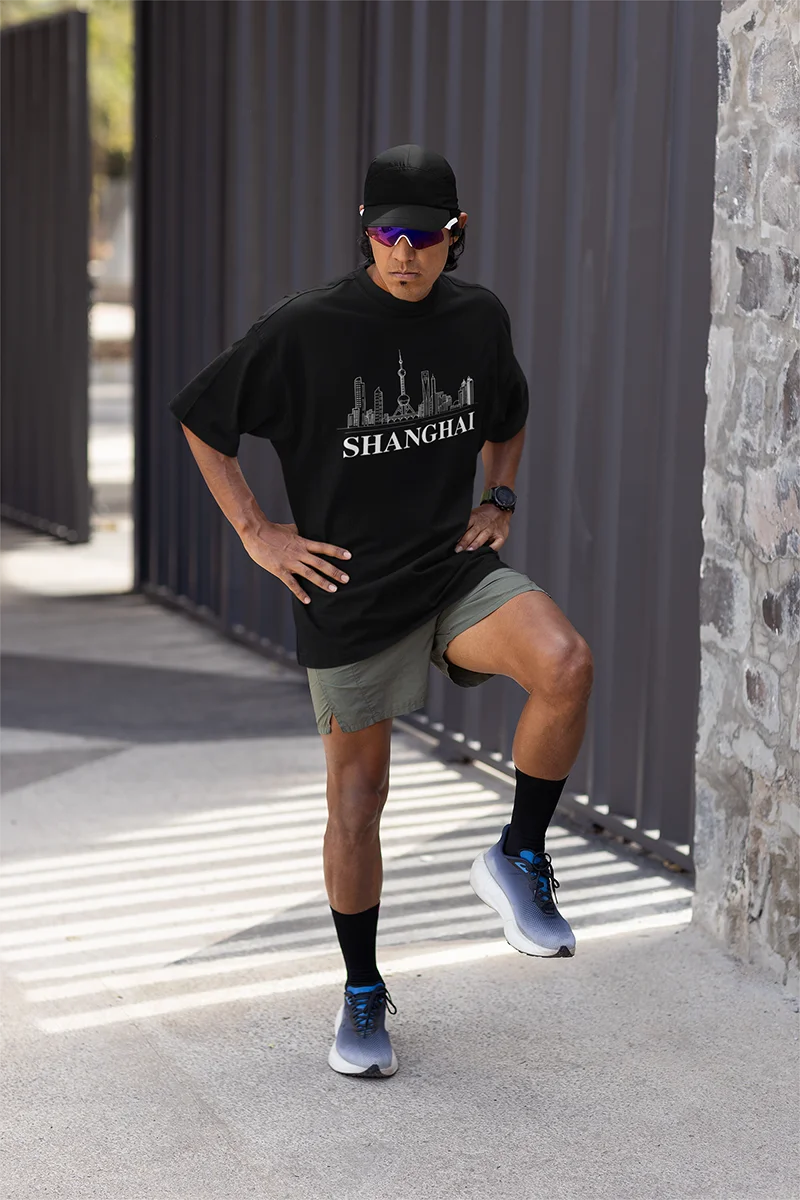 Shanghai City T-Shirt Shanghai Skyline Design Tee Short Sleeve Unisex Shirt