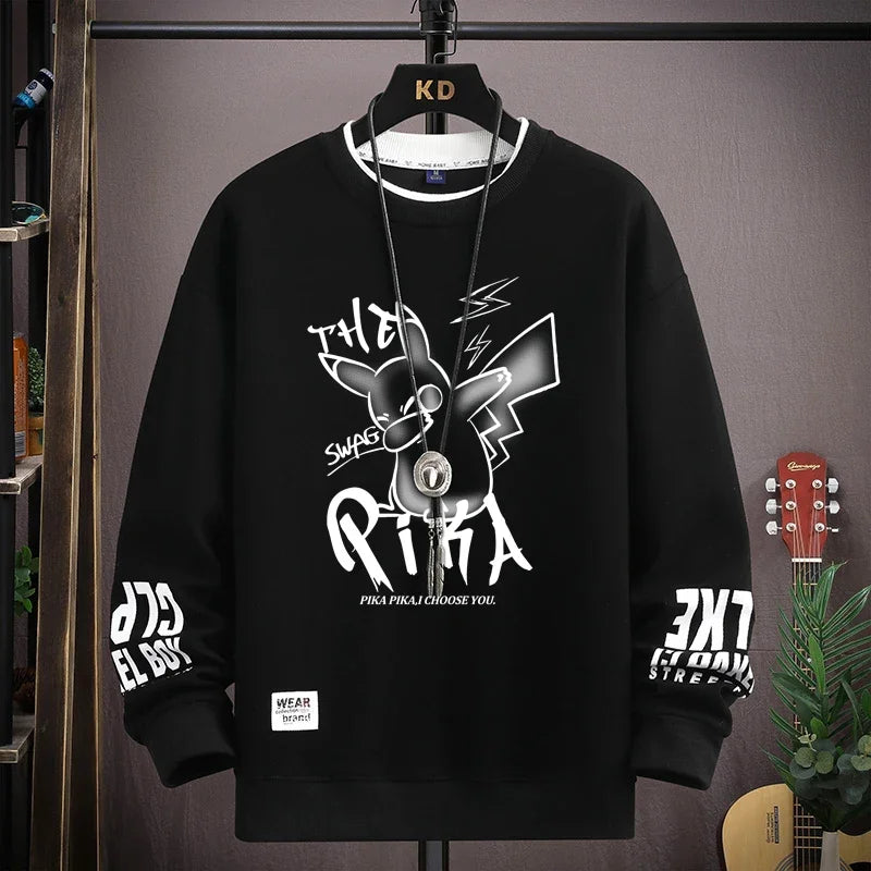 Spring Men's Sweatshirt Japan Alphabet Printed Long Sleeve T-shirt Fashion Men's Clothing Khaki O Neck Harajuku Top 2024 New