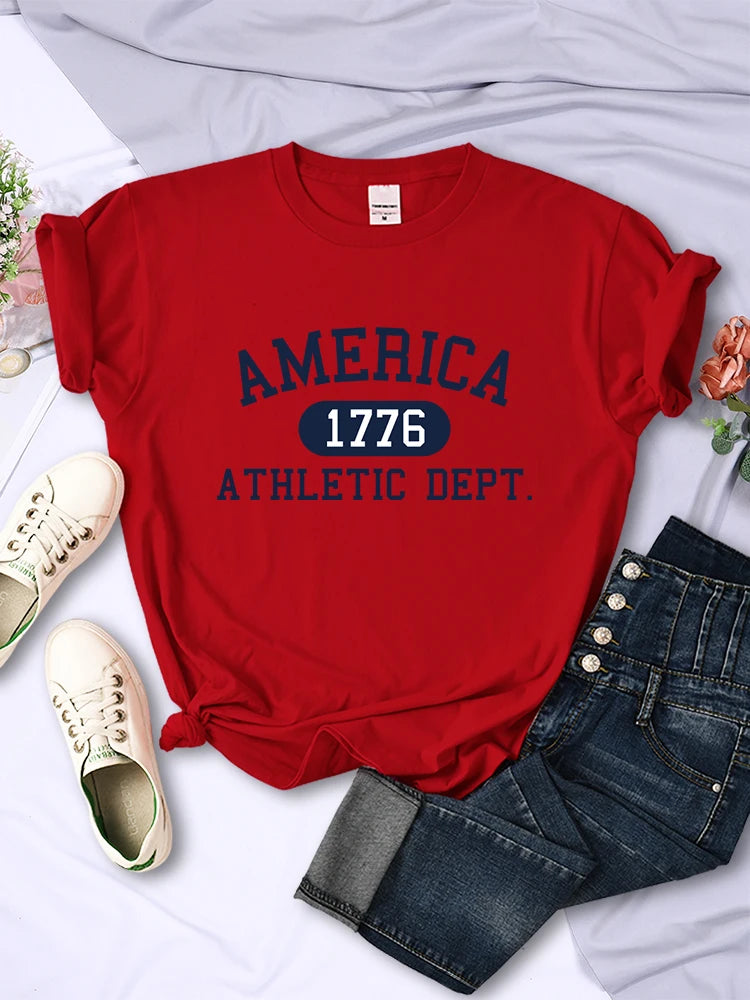 America 1776 Athletic Dept Letter T-Shirt Female Sport Casual Crop Top Cool Hip Hop Tee Shirt Soft Breathable T Shirt Women