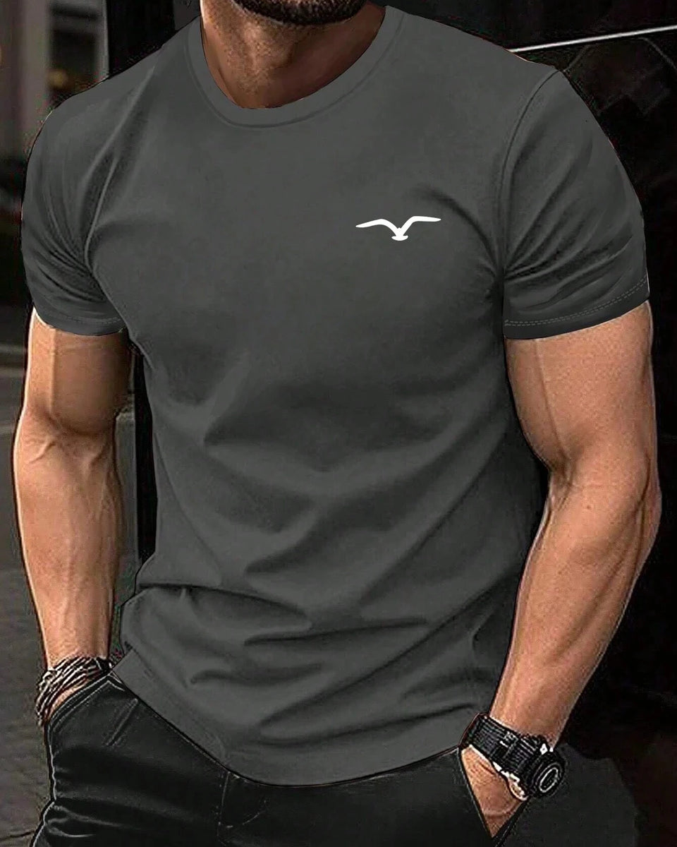 High quality men's summer Seagull print round neck short sleeve top Fashion casual cotton T-shirt street men's T-shirt clothing