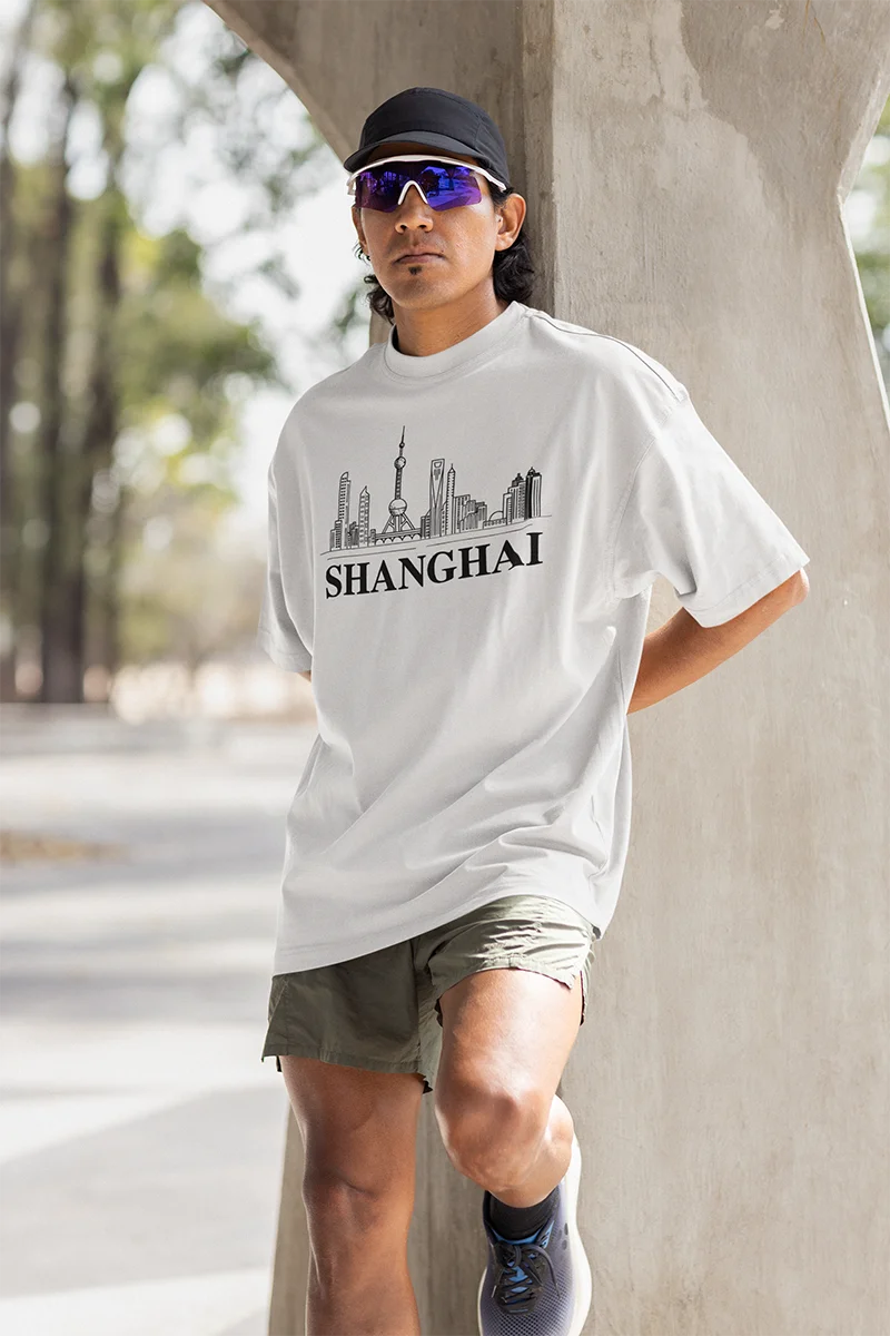 Shanghai City T-Shirt Shanghai Skyline Design Tee Short Sleeve Unisex Shirt