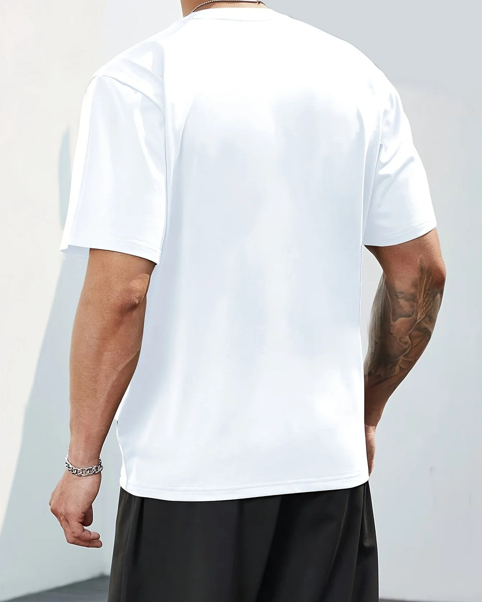 Summer men's 100% cotton comfortable casual loose fit plus size bull pattern print sports round neck short sleeved T-shirt top