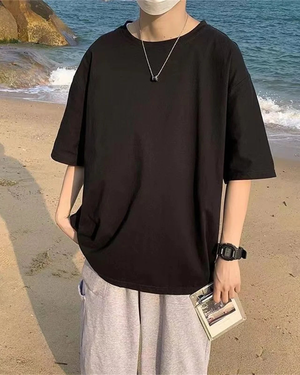 Fashion Solid Polyester T-shirts For Men Basic Tee Casual T shirt Oversized Tops Quality Unisex Short Tshirts Tees Men Clothing