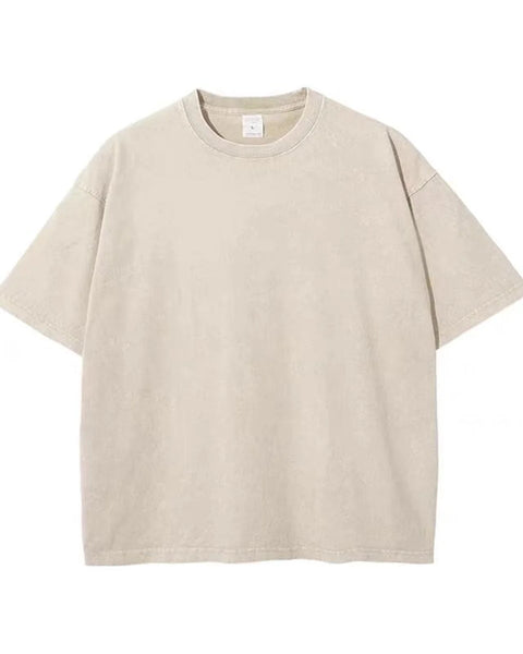 Loose Plus Size Ivory White 100% Cotton Off Shoulder Wash To Make Old High-quality Solid Color Simple Men's T-shirt