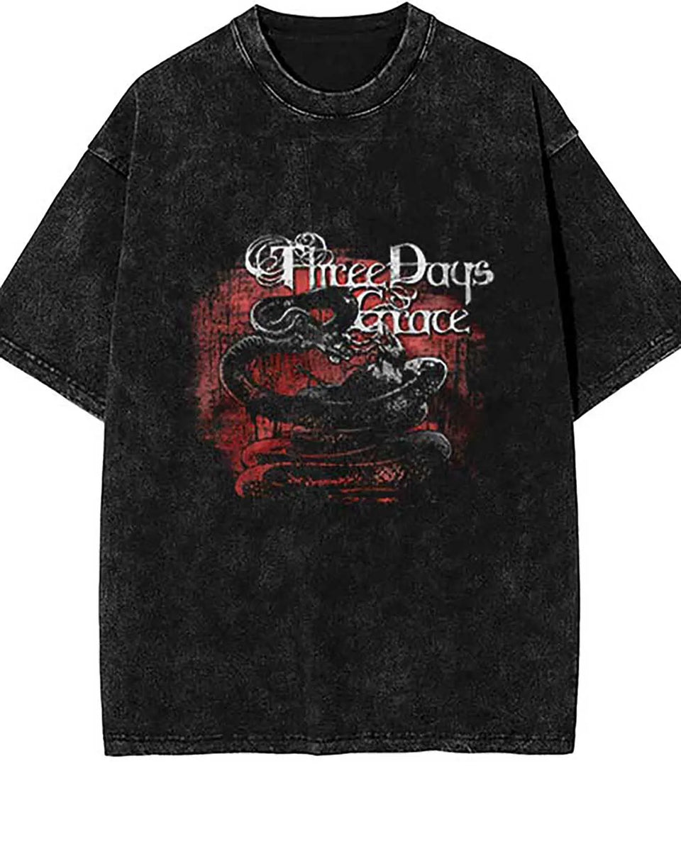Three Days Grace T-shirt - Metal Band Shirt - Never Too Late vintage washed distressed batik thickened funny