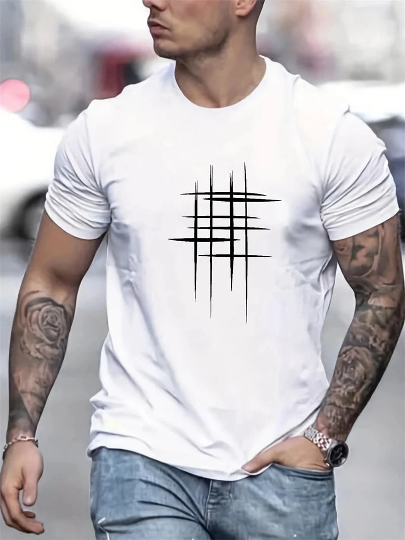 Simple Line Graphic T Shirts For Men Summer Fashion Short Sleeve O Neck 3D Printed T-shirts Loose Casual Breathable Tees Tops