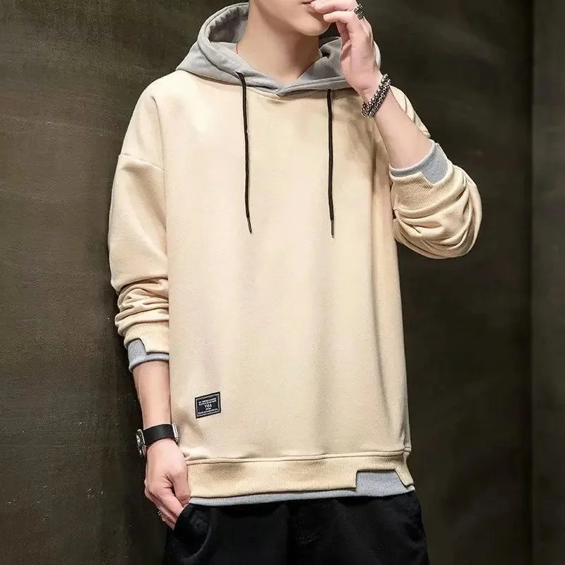 Men's Hoodie Sweatshirt Casual Loose Fashionable Spring Autumn New Style Trendy Versatile Top Trendy Fake Two-Piece Casual Jacke